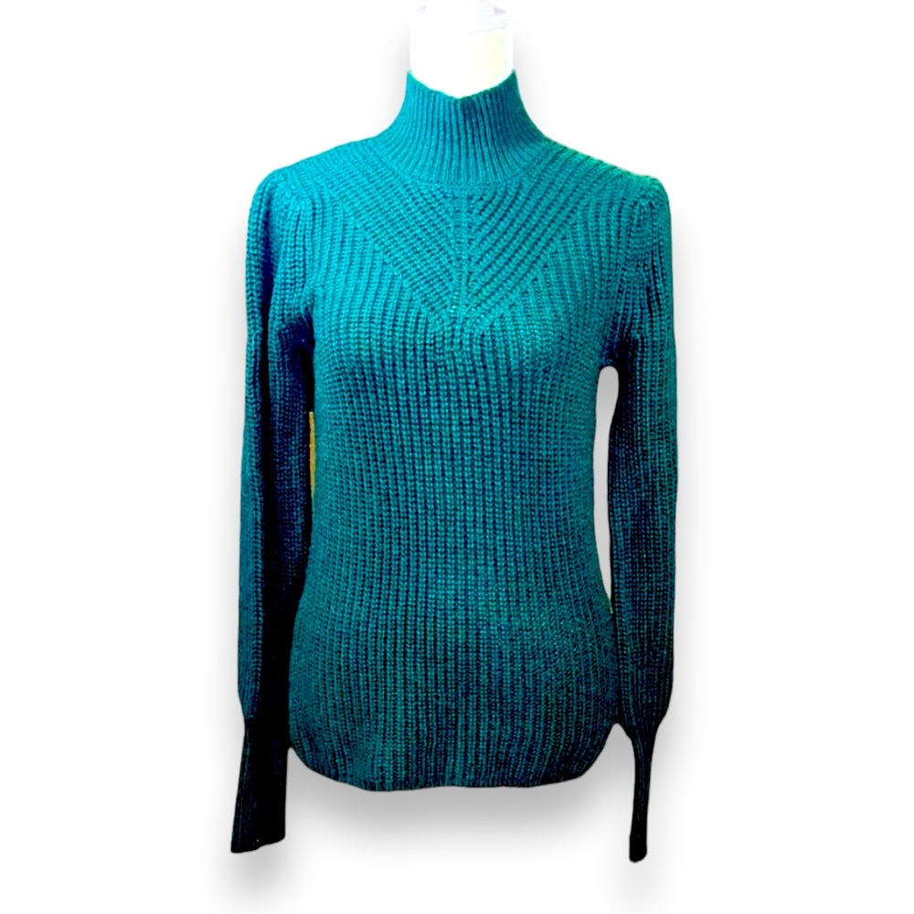 Rachel Zoe Teal Ribbed Turtleneck Knit Sweater Size S
